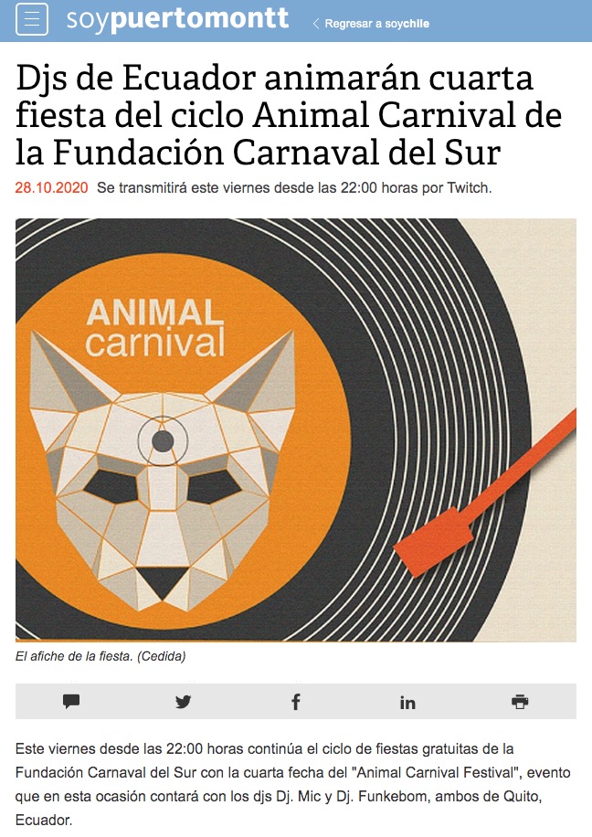 Djs de Ecuador animarán cuarta fiesta del ciclo Animal Carnival de la Fundación Carnaval del Sur
